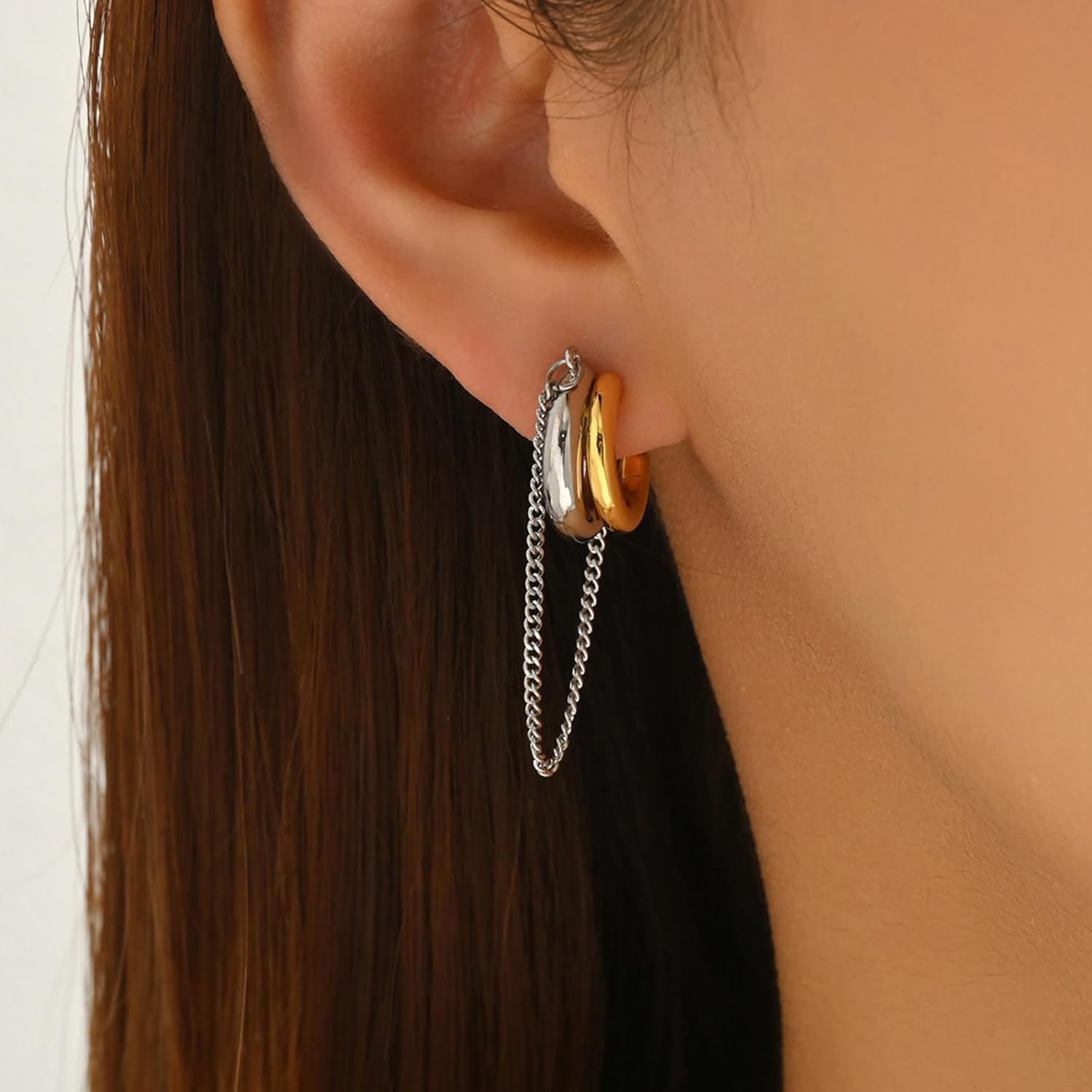 Silver and Gold Two Tone Earrings for Women Light Weight Mixed Metal Dangle Earrings Statement Chain Tassel Hoop Earrings Trendy Fashion Jewelry Gift - Image 3