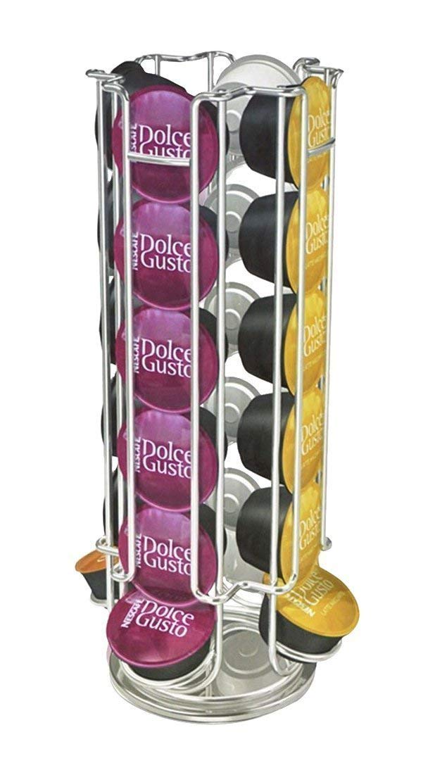 24 Coffee Capsule Holder Rotating for Dolce Gusto, Anti-Scratch Base, Chrome Finish