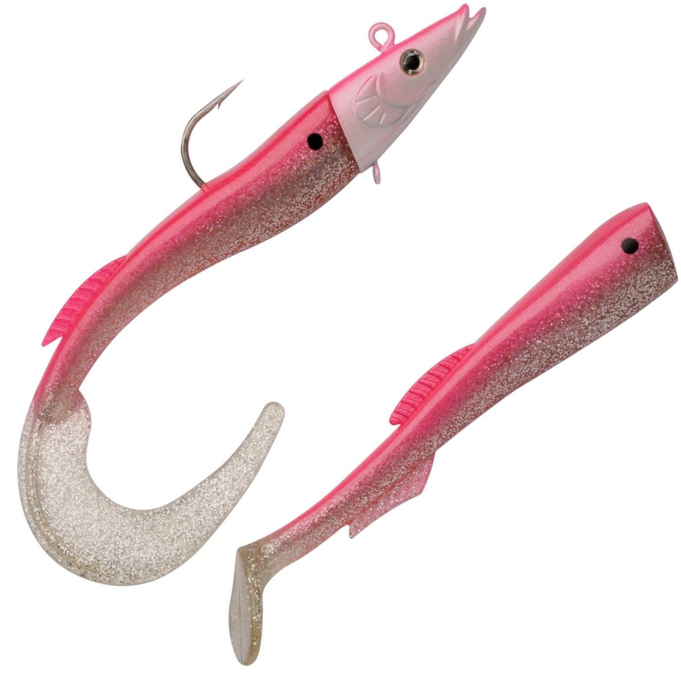 Berkley PowerBait Power Sandeel - Saltwater Soft Bait Fishing Lure for Bass, Pollack, Cod, Ling and Wrasse - Paddle Tail & Curl Tail Supplied, Metallic Pink, 65g | 17cm โ image 1