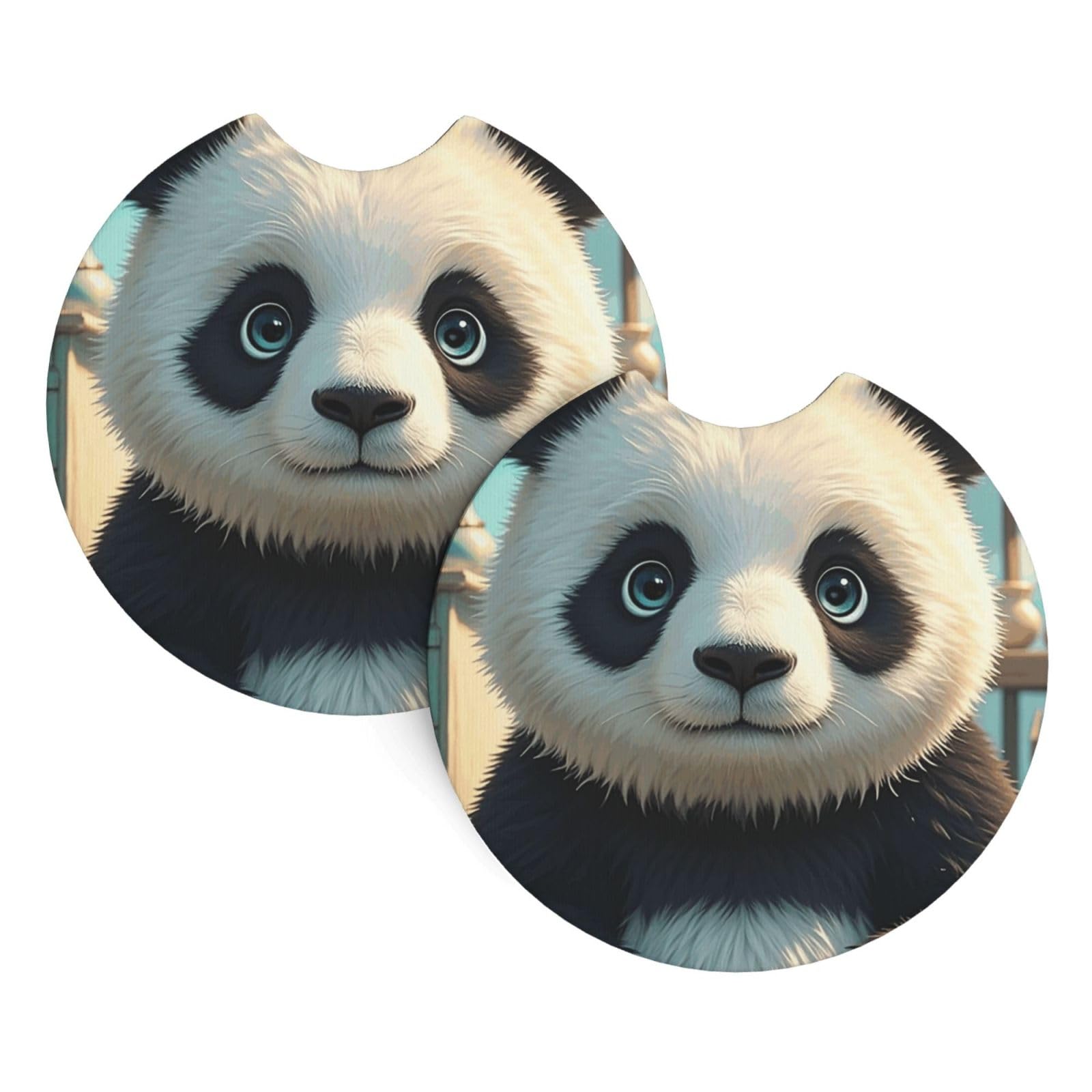 2 Pack Car Coaster for Cup Holders Anime Panda Face Car Cup Coaster 2.7" Neoprene Non-Slip Automotive Cup Mat Universal Auto Car Interior Accessories for Women Men Cup Pad