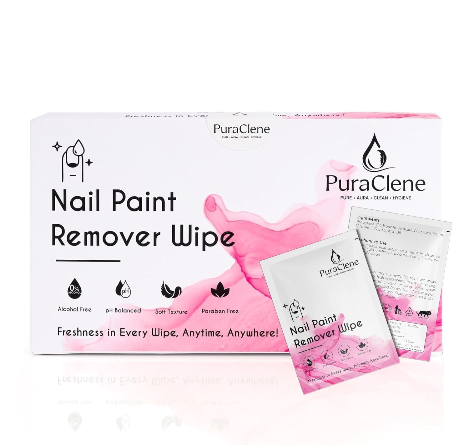 Nail Paint Remover Wipes, Easy & Hassle Free Nail Polish Removal, Keeps Nails Moisturized & Nourished, Acetone Free, Travel Friendly, Enriched With Vitamin E, Almond Oil & Glycerin, 50 Wipes