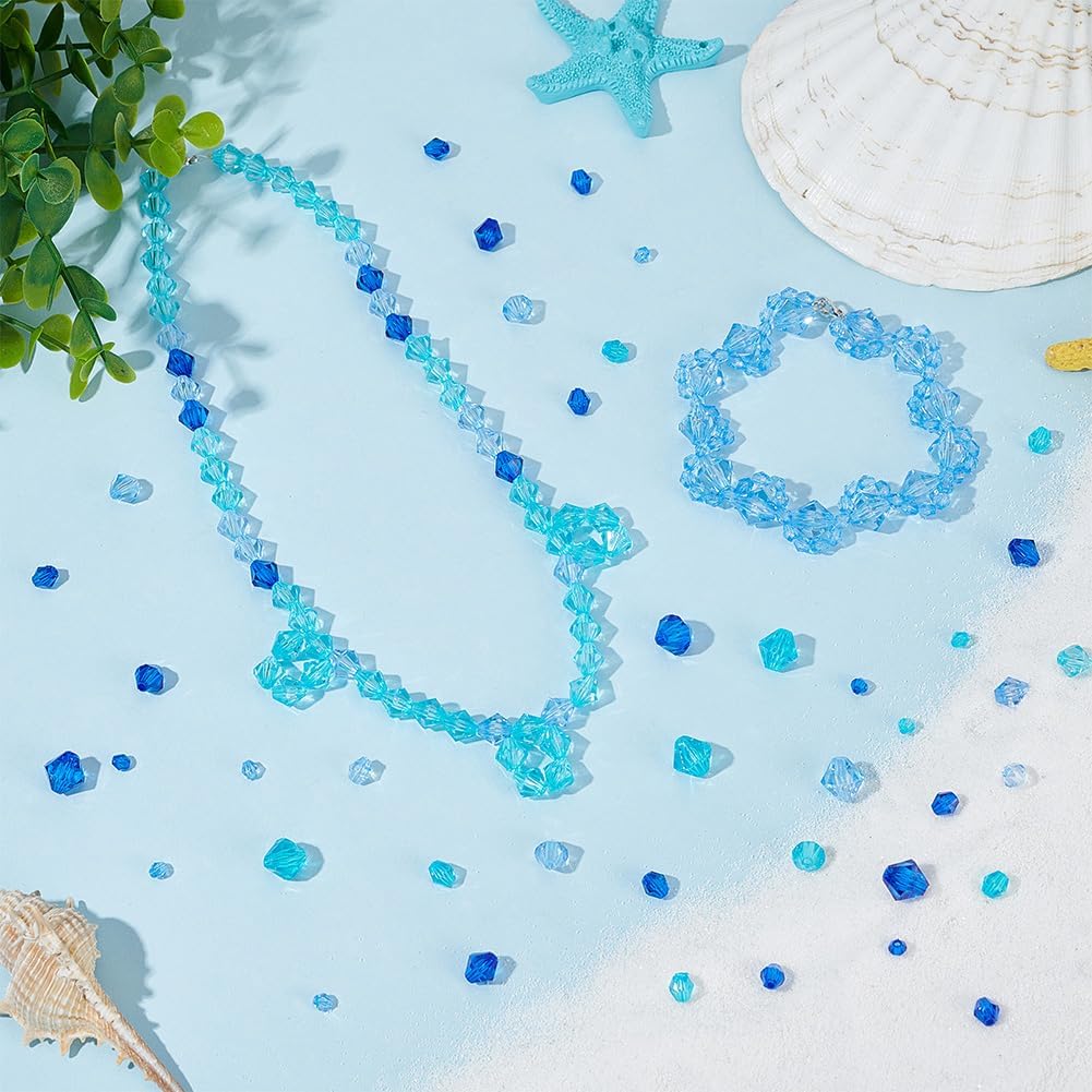 PH PandaHall 2010pcs 4 Sizes Blue Faceted Beads Acrylic Bicone Beads 3 Colors Crystal Bead Loose Sea Craft Bead for Summer Jewelry Making Bracelet Necklace Earring Keychain Bag Decor, 4/6/8/10mm - Image 4