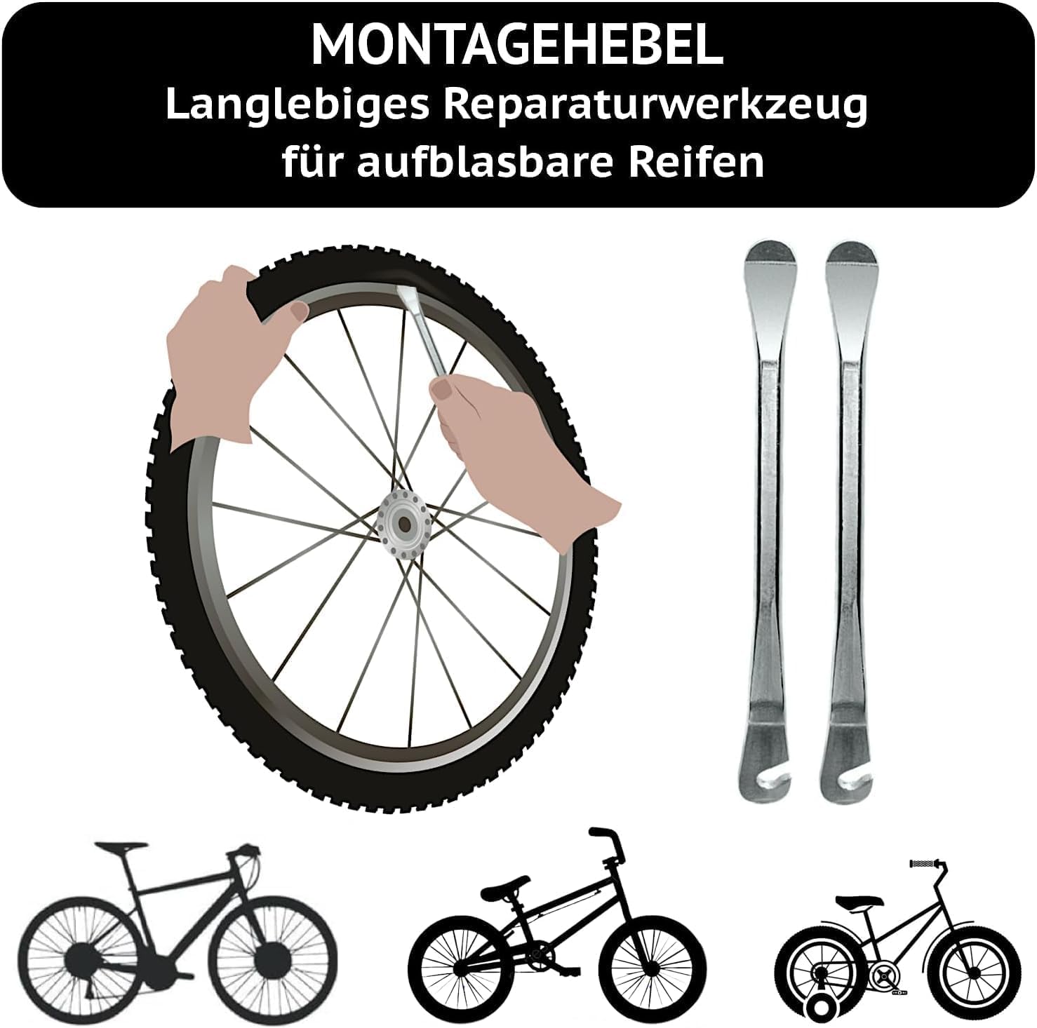 Juego de cámaras de aire para bicicleta de 26 pulgadas, para válvulas AV SV DV, 26 x 1,90 hasta 26 x 2,30 cm, bicicleta de montaña, trekking City, incluye palanca de montaje y tapas luminosas — view 6