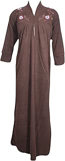 Indiatrendzs Women Long Boho Maxi Dress Woolen Solid Brown Evening Wear L