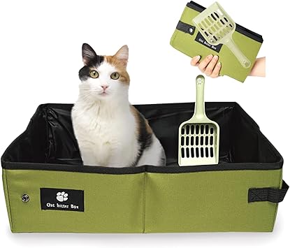 Amazon 日本国内検品 Nanappy 猫用 ポータブルトイレ 猫トイレ 本体 折り畳み 猫 旅行 介護 防災 撥水加工 グリーン L Nanappy トイレ本体 通販