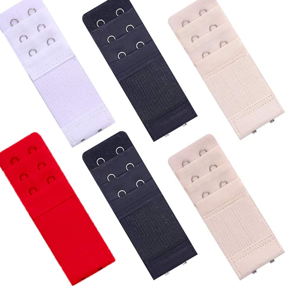 6 Pcs Bra Extender Elastic Lingerie Extenders 2-steel Hooks 3 Rows Extension Strap (Black,beige,White and Red)