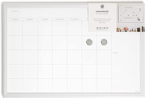 Miniatura 5 de U Brands Calendario de borrado en seco de granja con juego de marco blanco, suministros de oficina, con imanes, 20 x 30 pulgadas, 3 piezas