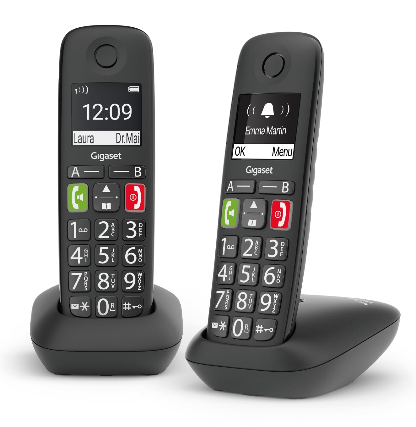 Gigaset E290 Duo - Telefoni Cordless - Due Portatili con Suonerie Forti - Numeri Grandi e Audio Potenziato - Vivavoce, Nero [Versione Italiana]
