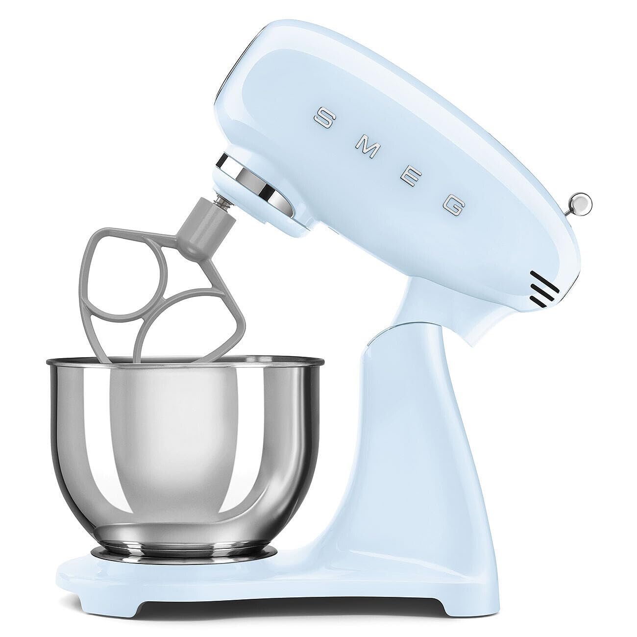 Smeg, Pétrisseur planétaire Full Color SMF05PBEU, 10 niveaux de vitesse, fonction lisse et mix, bol de 4,8 L, bloc moteur, 3 fouets et crochet pétreur, 800 W, bleu