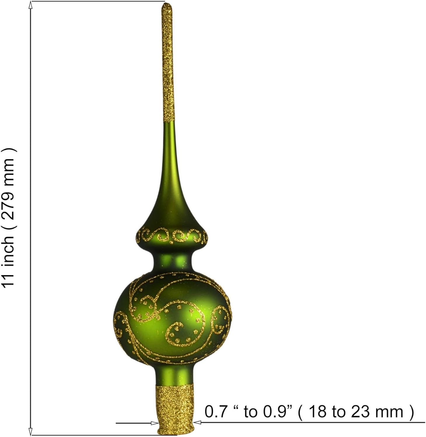 Green Hand Blown Glass Christmas Tree Topper. Made in Ukraine.