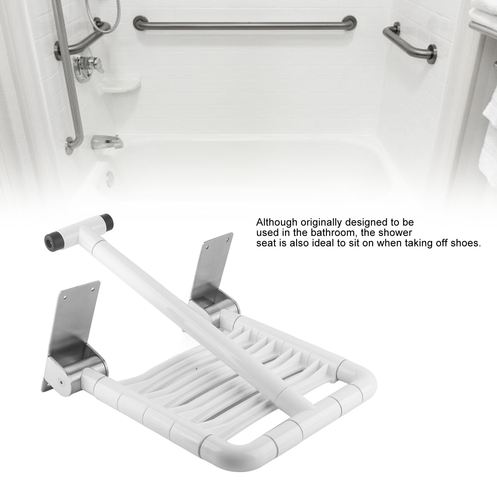 Asiento de Ducha Plegable montado en la Pared Taburete de baño Silla Plegable para Asiento de Ducha Nylon Resistente Acero Inoxidable Cómodo Seguro para Personas Mayores em