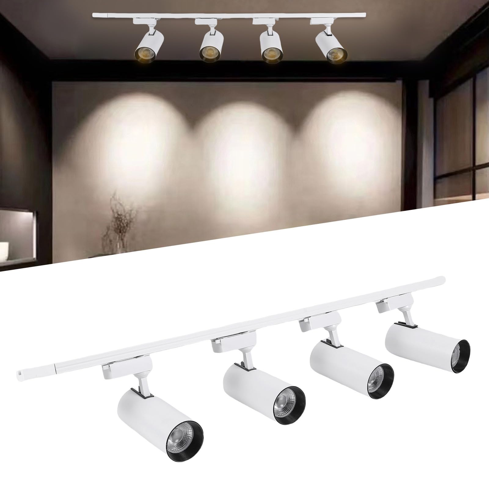 Zestaw Oświetlenia Szynowego LED 4, 30W 6000K COB Oświetlenie Punktowe Sufitowe Nowoczesne Oprawy Oświetleniowe LED, Regulowane Kierunkowe, do Sypialni, Salonu, Sklepów