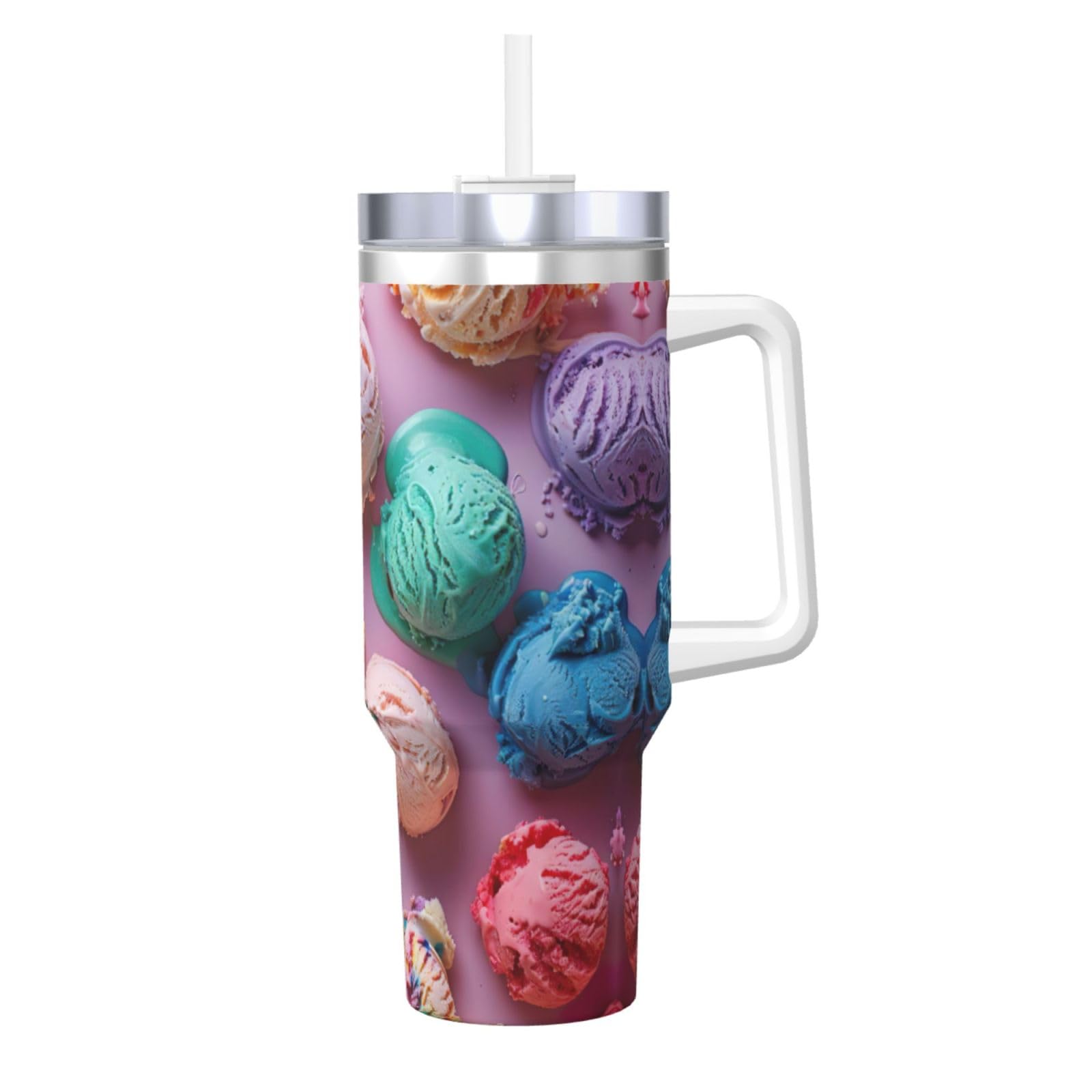 Eisbecher mit Griff, Reisebecher, Trinkhalm, Edelstahl, für Wasser, Eistee, Kaffee, Geschenk