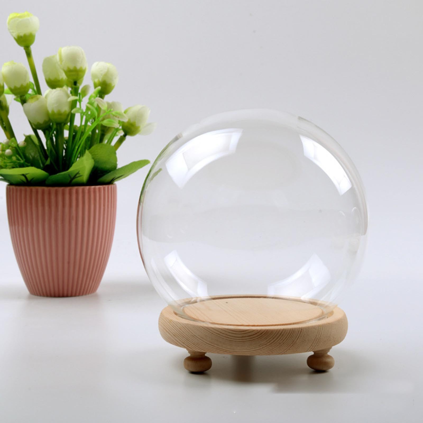Colcolo Display Cloche Dome Redonda Incluye Base de Madera Suave Campana de Cristal Decorativa Vitrina para Figuras Campana Transparente Adecuada para Bodas, 10CM