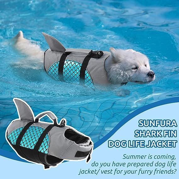 Inllex Dog Life Jacket with Shark Fin | Adjustable Pet Safety Vest with Rescue Handle, High Buoyancy Float Coat for Swimming, Pool, Beach & Boating | Ripstop Lifesaver for Dogs (Blue, M) 4