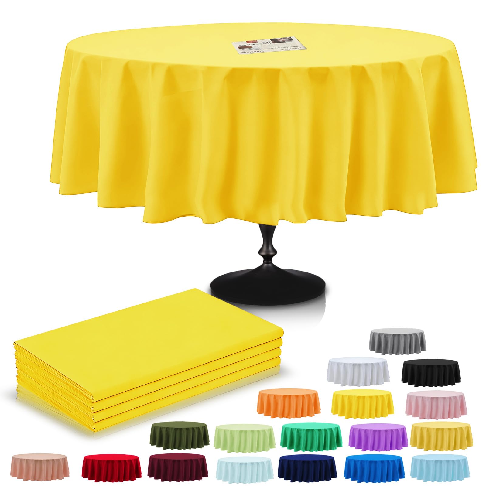 4Pack Plastic Yellow Table Cloth Party for Round Tables,213cm Decorative Paper Table Cloths for Parties Disposable,Yellow Party Decorations Table Cover for Picnic,Baby Shower,Birthday,Christmas