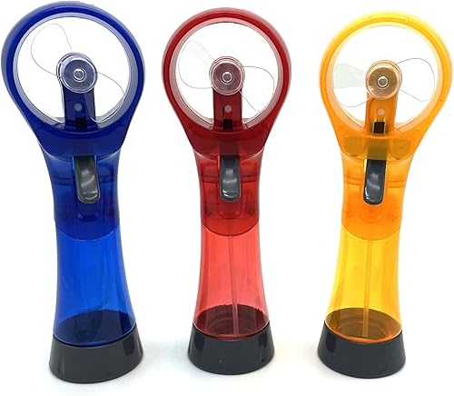 Miniatura 2 de Ventilador de pulverización de agua de mano, ventiladores de niebla para portátil exterior, paquete de 3 unidades (azul oscurorojoamarillo)