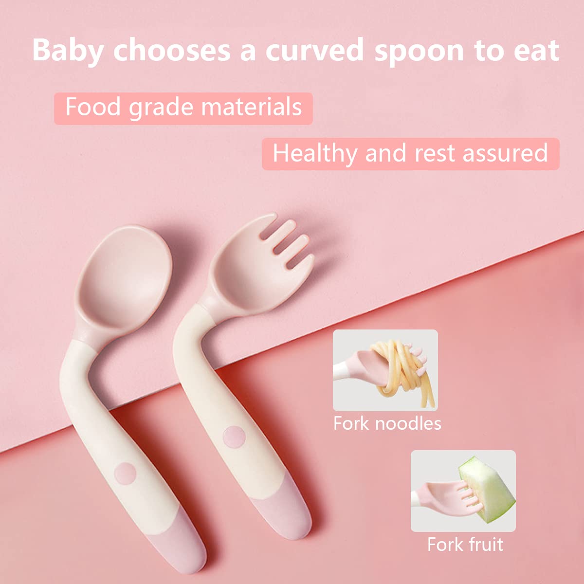 2 Piezas, Cubiertos de Cuchara y Tenedor de Polipropileno, Flexibles, Ergonómicos, Apto para Lavavajillas, para Entrenamiento de Alimentación Infantil