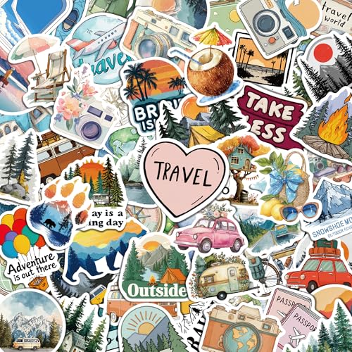 102Pcs Travel Stickers Hiking Adventure Decals Set