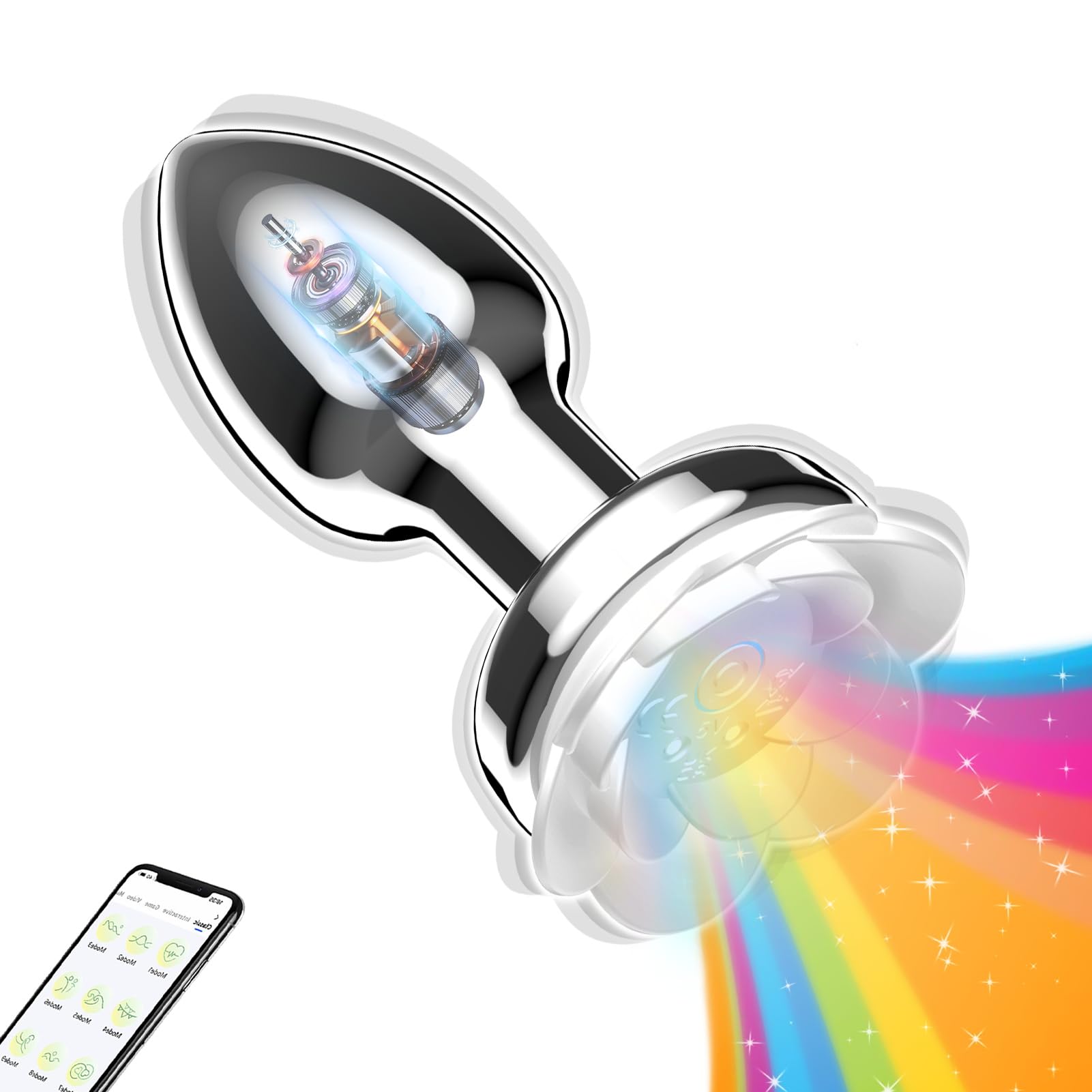 Metal Light Up Butt Plug Vibrator with 9 Vibrations & Flashing Light Base & APP Remote Control Anal Plug Wearble Anal Vibrator Sex Toys for Men Women