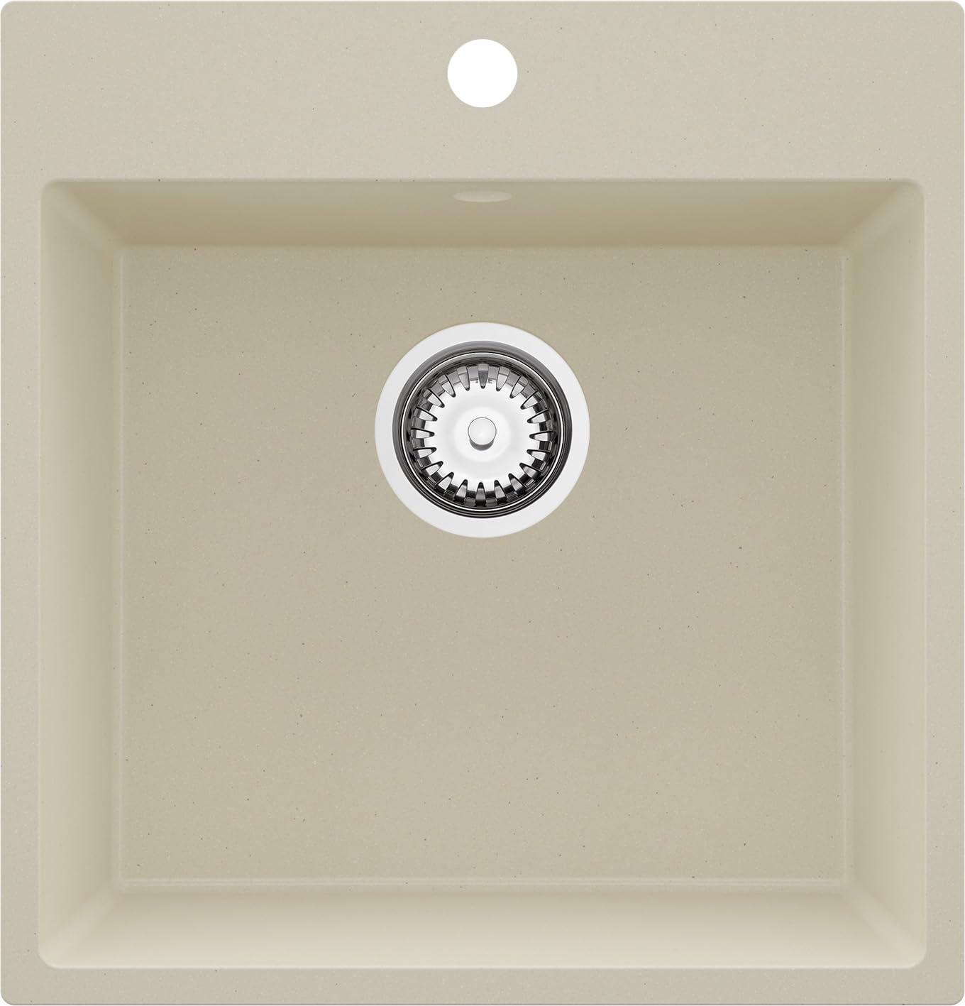 PRIMAGRAN Fregadero Cocina Beige - Riga, 48x50cm | Granito 1 Seno + Sifón, sobre Encimera al Mueble 50cm (S220)