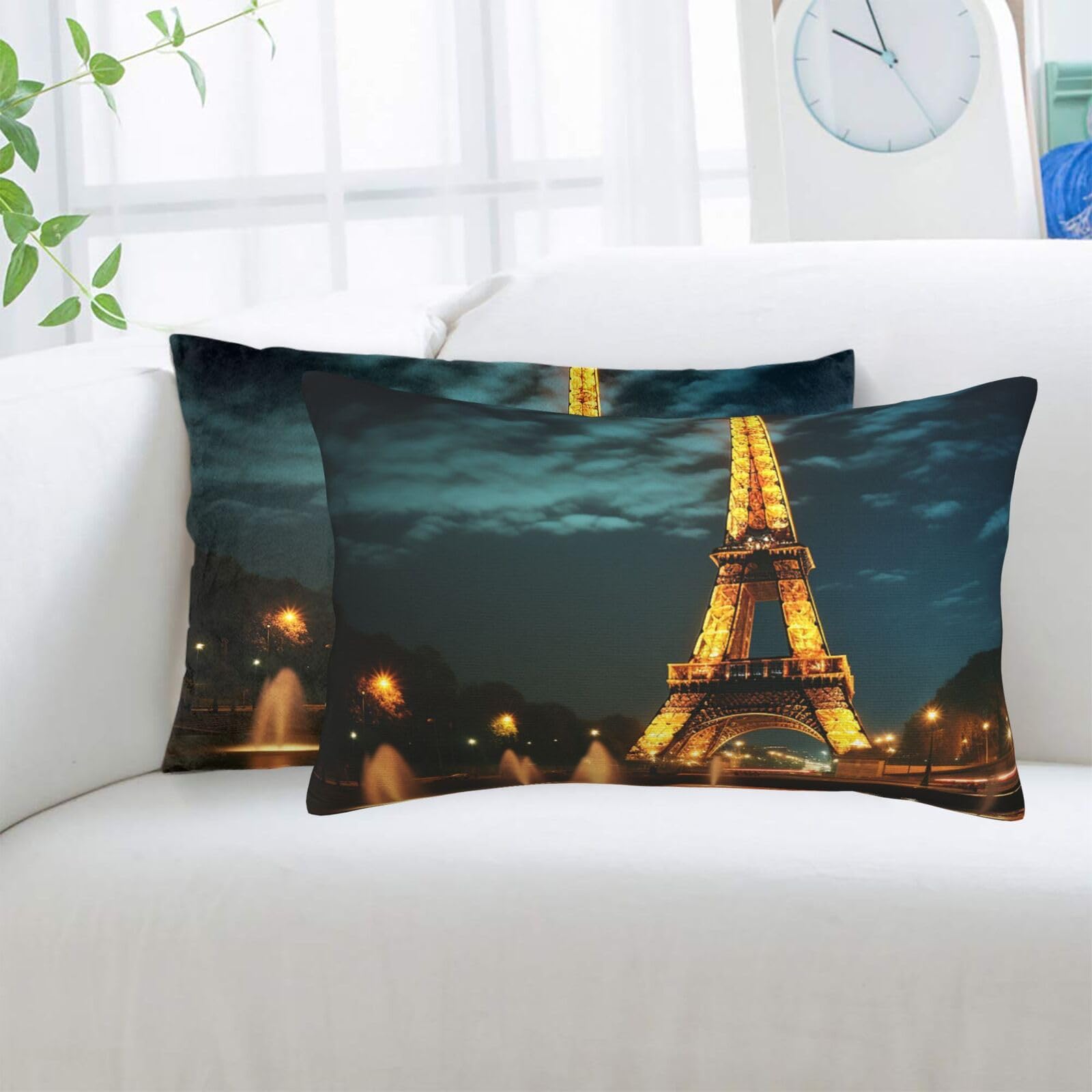 Eiffel Tower Night View Standard Pillowcases Sets of 2, Ultra Soft Microfiber Plush Pillow Cases 14"X20" Comfort Decorative Throw Pillow Cover with Hidden Zipper for Bedroom, Sofa, Couch