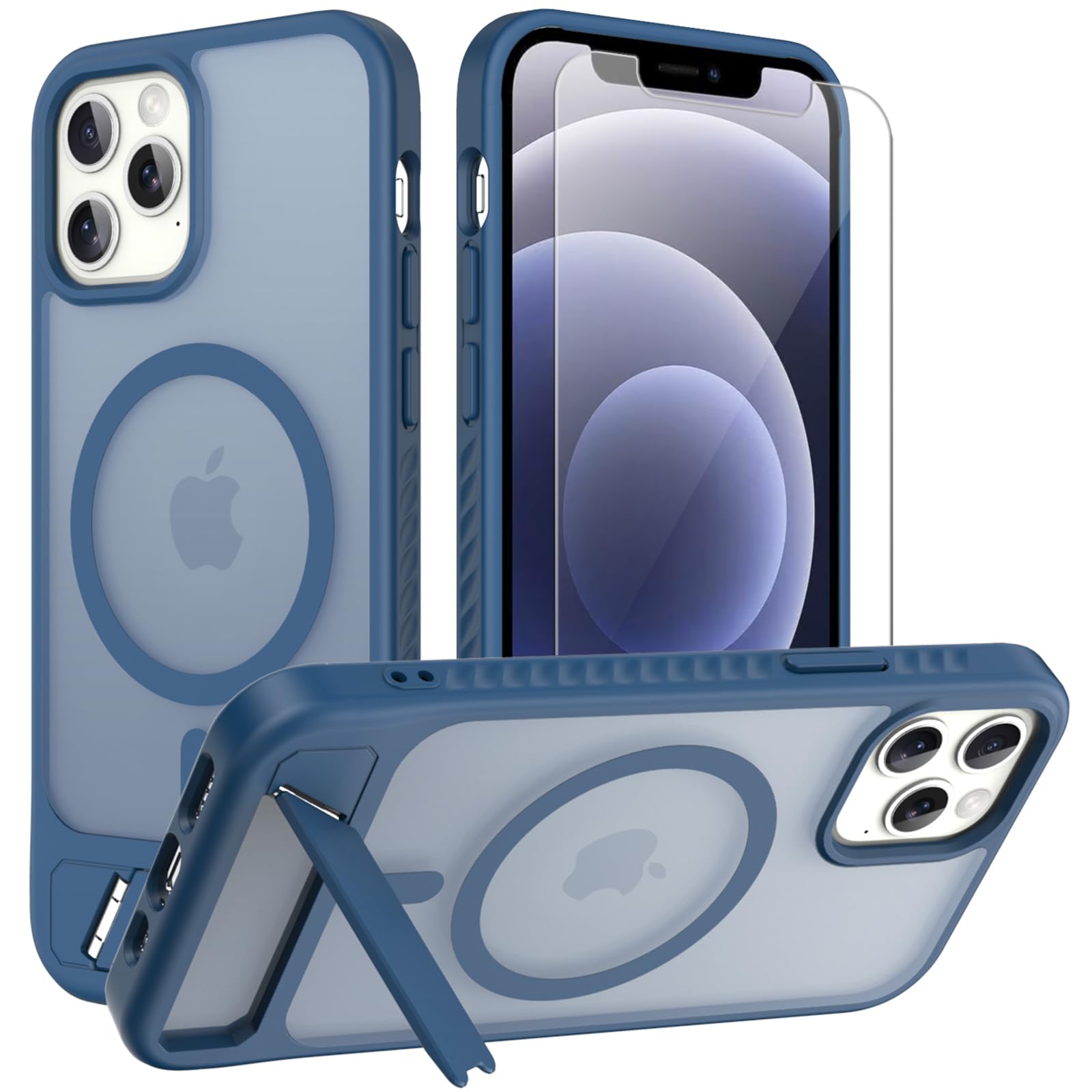 for iPhone 12 / iPhone 12 Pro case: [fit for Magsafe] Strong Magnetic & Invisible Stand, Military-Grade Drop Protection with Screen Protector,