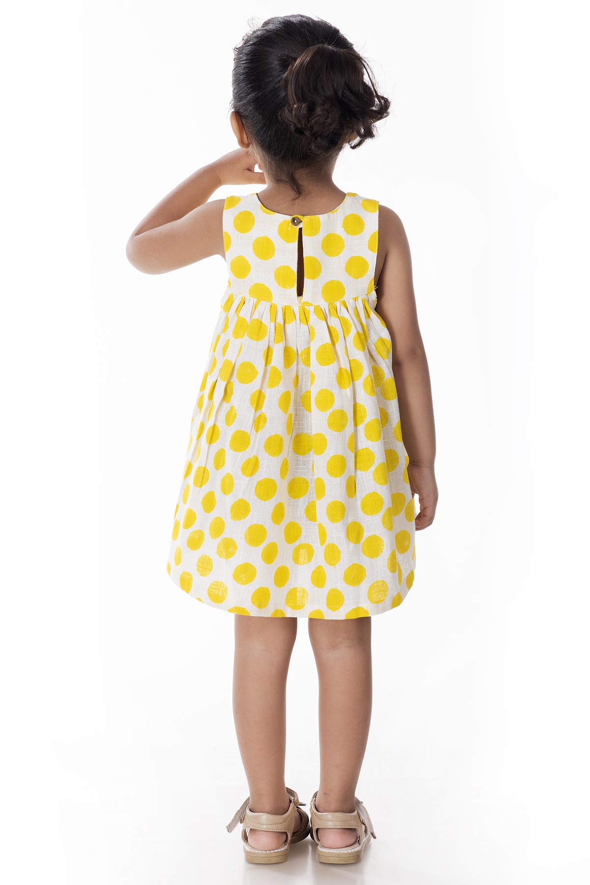 Chheent Girls Cotton Sleeveless Frock β Yellow Polka Dots (2-3 Years) 1