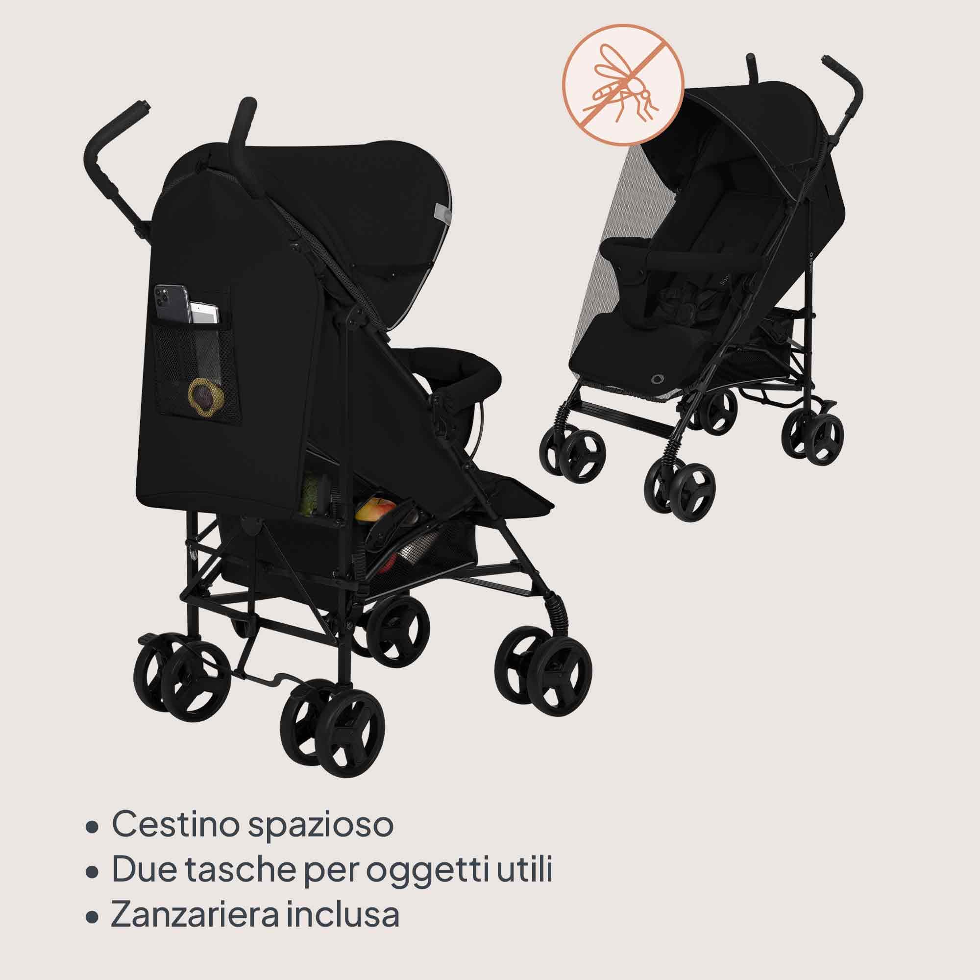 LIONELO ELIA Passeggino Leggero Pieghevole e Compatto da Viaggio per Bambini, Schienale Reclinabile Sdraiato, Cinture a 5 Punti, Cappottina UV e Grande Cestino Portaoggetti, 6-36 Mesi fino a 15 kg