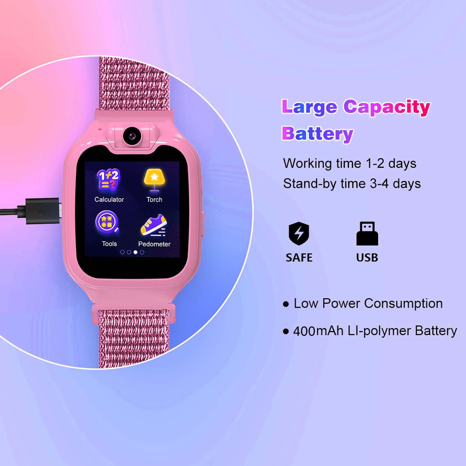 Asixxsix Kinder-Smartwatch - SOS-Funktion, LBS-Ortung, Kamera, IP65 Wasserdicht