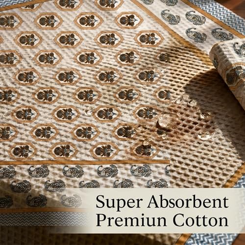 Image of Mafatlal Madhuban Waffle Cotton Set (1 Bath 147x76 cm + 2 Hand 76x38 cm) | 250 GSM | Soft, Absorbent & Hand Printed | Caribou Color