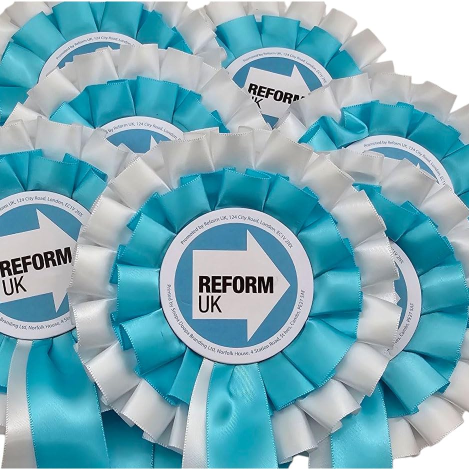 Reform UK Party Rosette, Official Party Issue, Blue and White Ribbon - Image 2