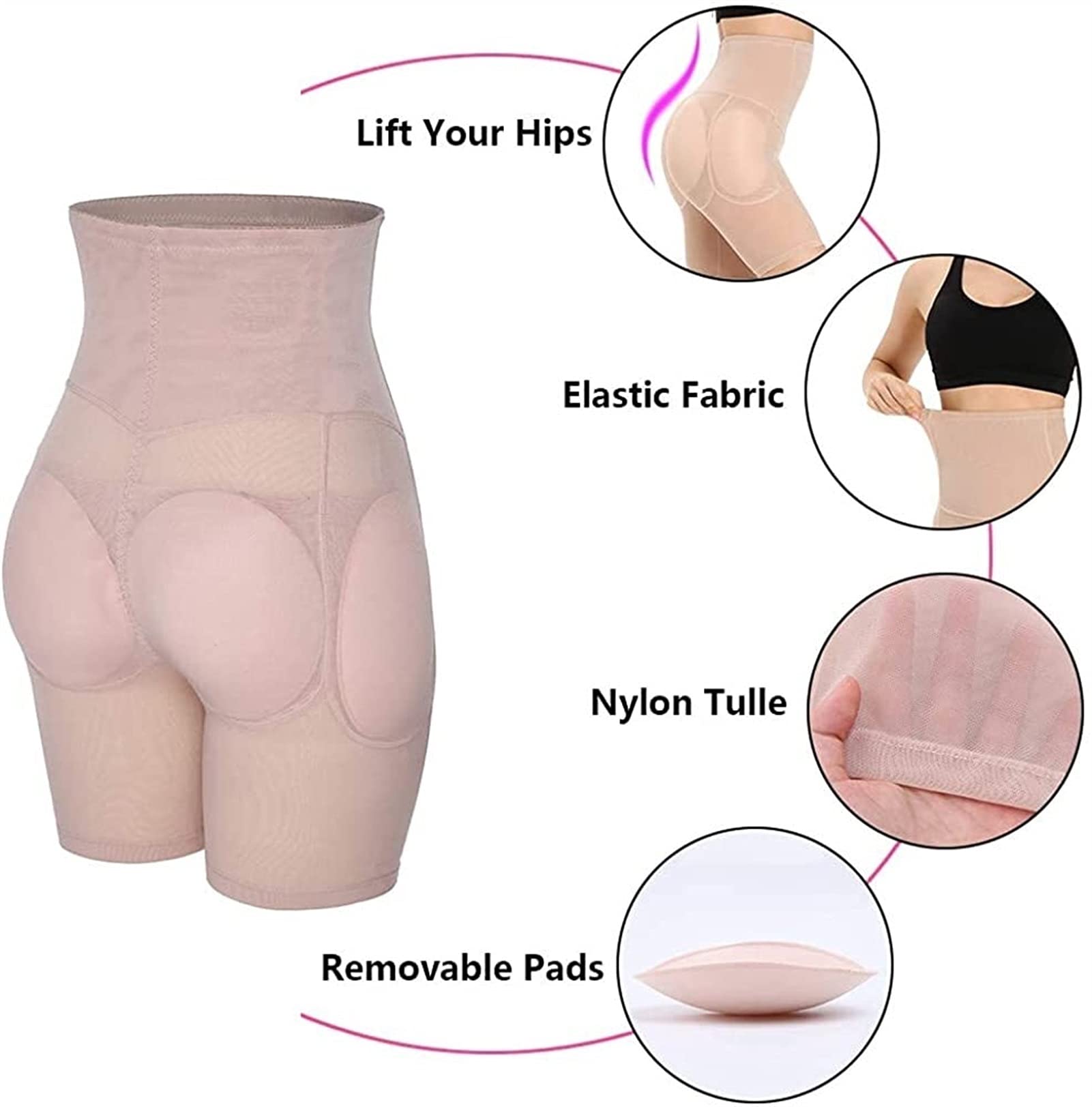 CMBSSTFC Damskie majtki modelują z wysokim stanem Wyściełane majtki Body Hip Enhancer Bezszwowe udo Szczuplejsza bielizna krótka (beżowy XX)
