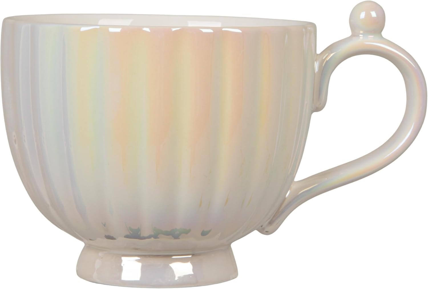 Creative Co-Op Round Stoneware Fluted Mugs, White Iridescent Finish, Set of 4