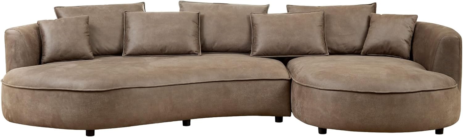 Luxury L Shape Curved Leather Sofa - Brown, 5-Seat