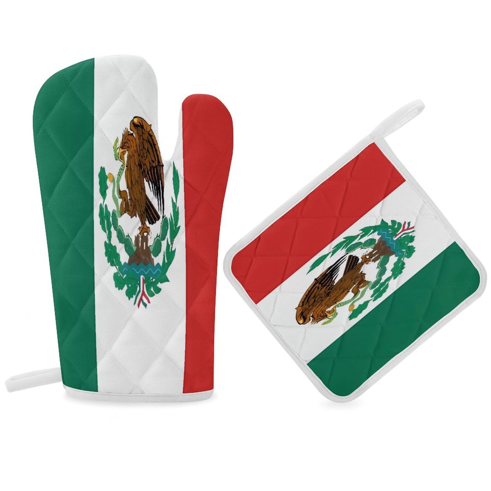 Fodpand Women's Style Flag Of Mexico Oven Mitts And Pot Holders Sets,Oven Gloves For Kitchen Oven Mitts And Potholders For Baking Cooking Grilling Apartment Essentials