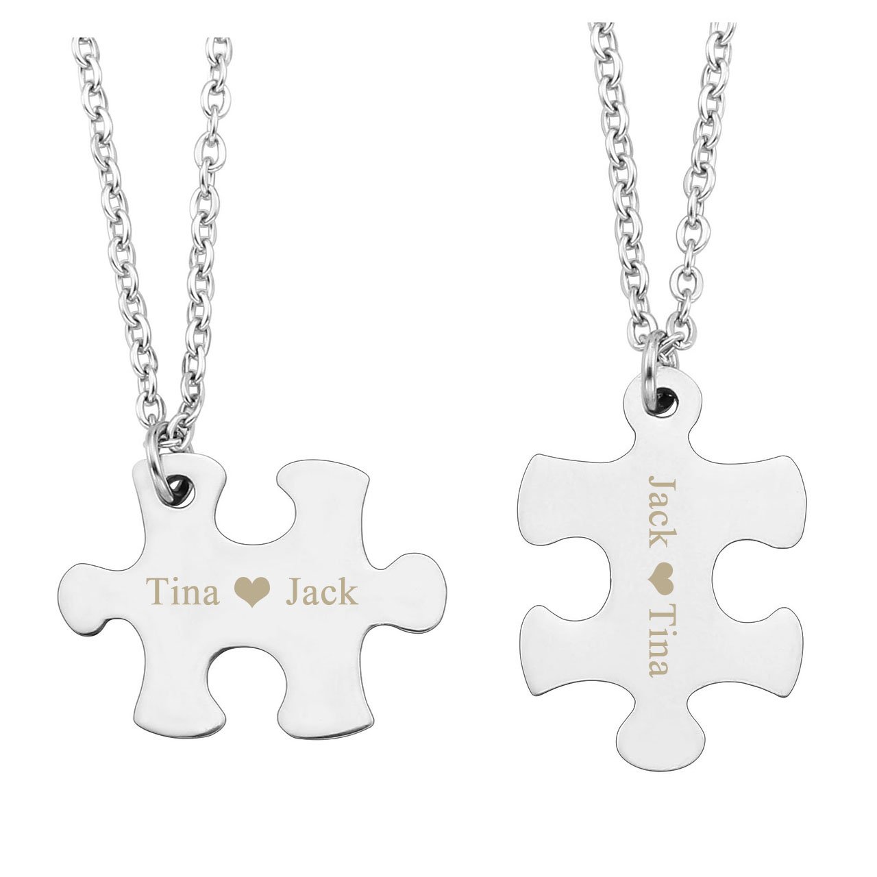 Personalized Custom Stainless Steel Puzzle Couple Necklace/Keychain Jewelry Set Best Friend Lover Gift