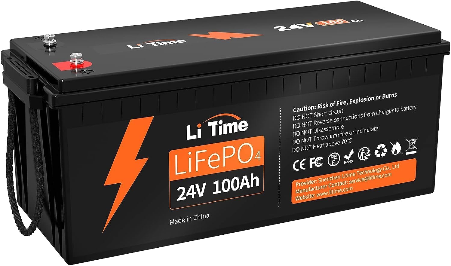 LiTime Batterie 24V Lithium 100Ah LiFePO4 avec 100A Protection BMS, 4000-15000 Cycles Profonds, Max 2560W, Entretien Zéro - Parfaite pour Camping - Car, Système Solaire, Bateaux