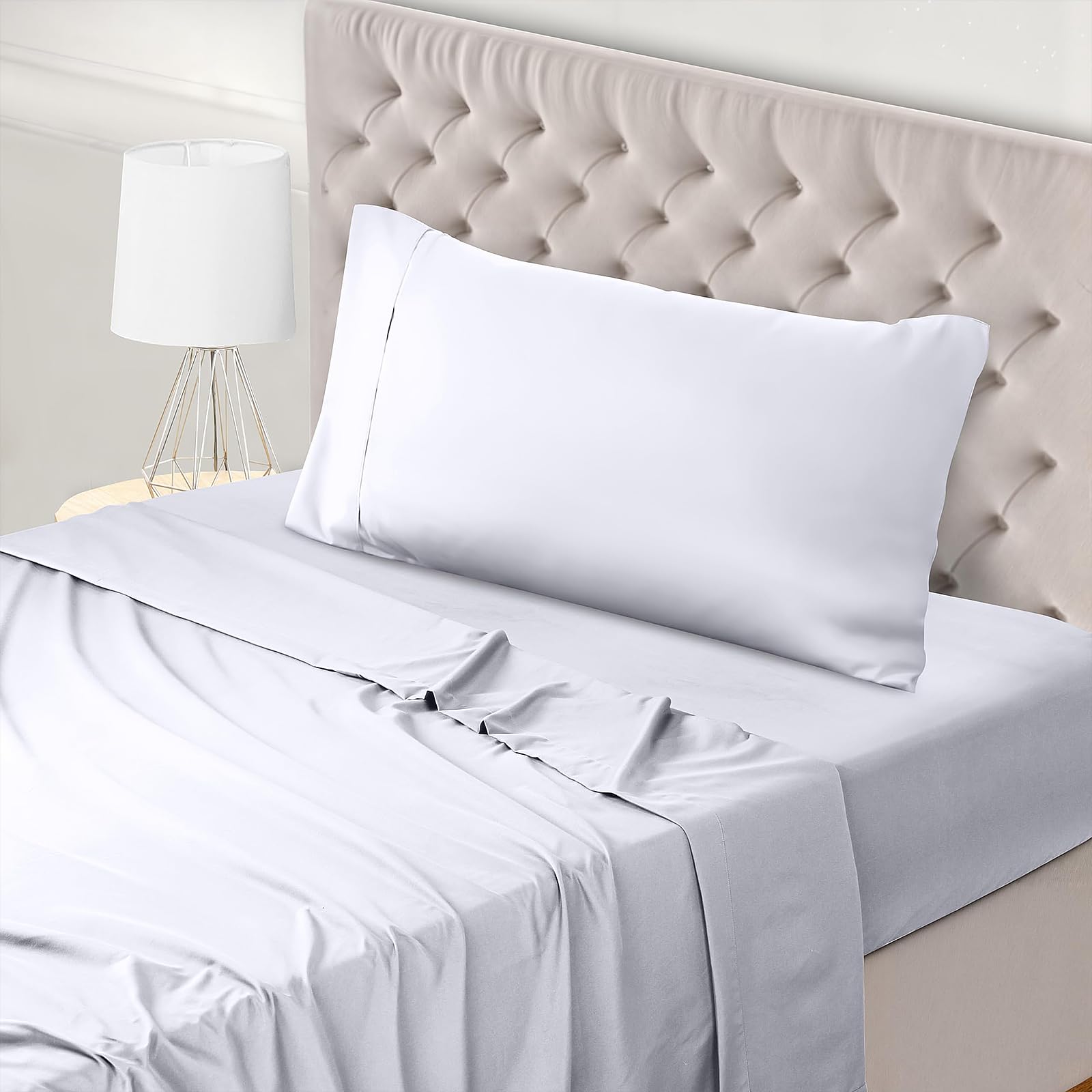 Col & Cor Juego de Sábanas 100% Algodón 144 Hilos, Liso, Bajera Ajustable (30 cm), Encimera + Funda de Almohada, 3 Piezas, Ropa de Cama | Cama 150 x 190/200 | Blanco