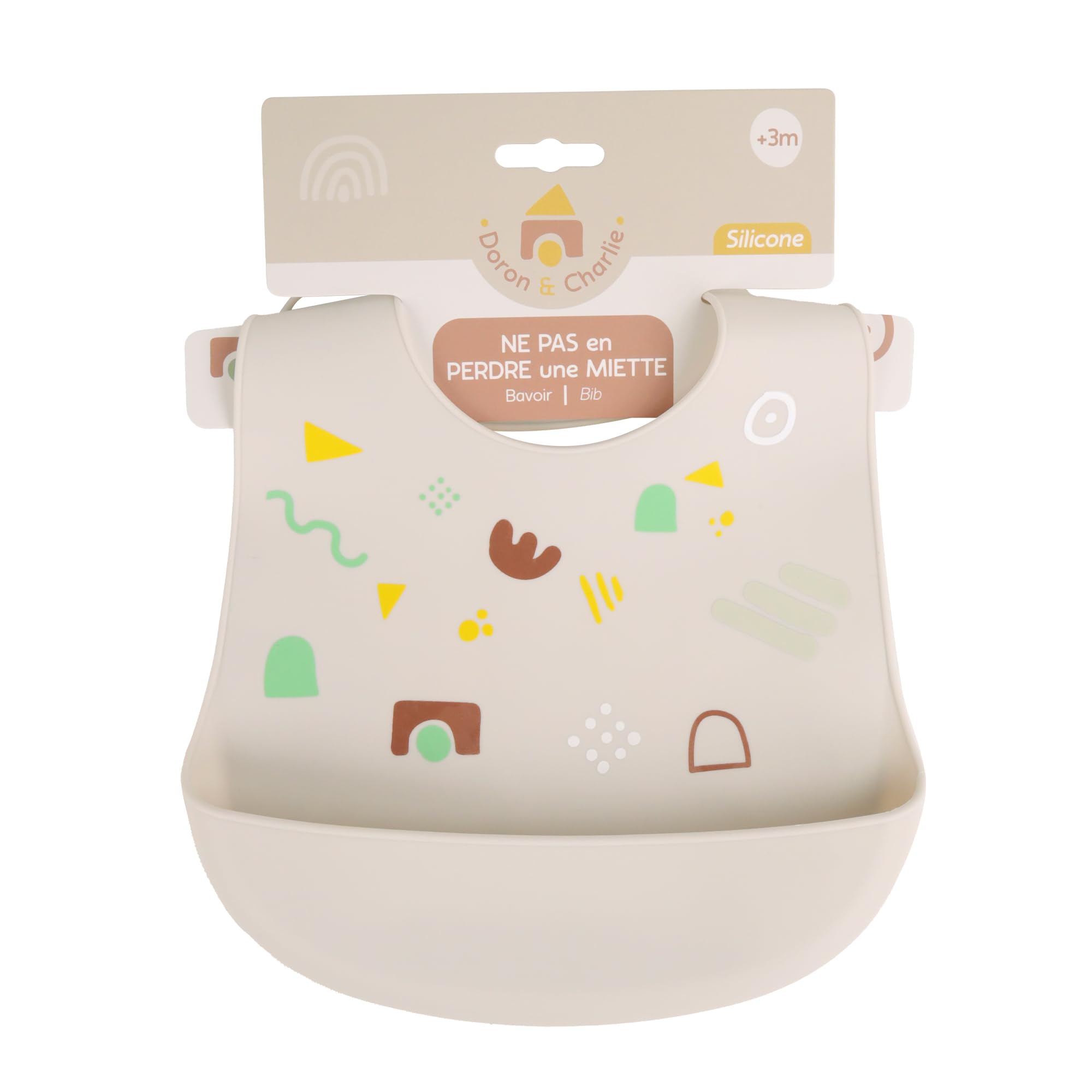 Bavaglino in Silicone Regolabile Impermeabile Beige per Bambino da 3 Mesi