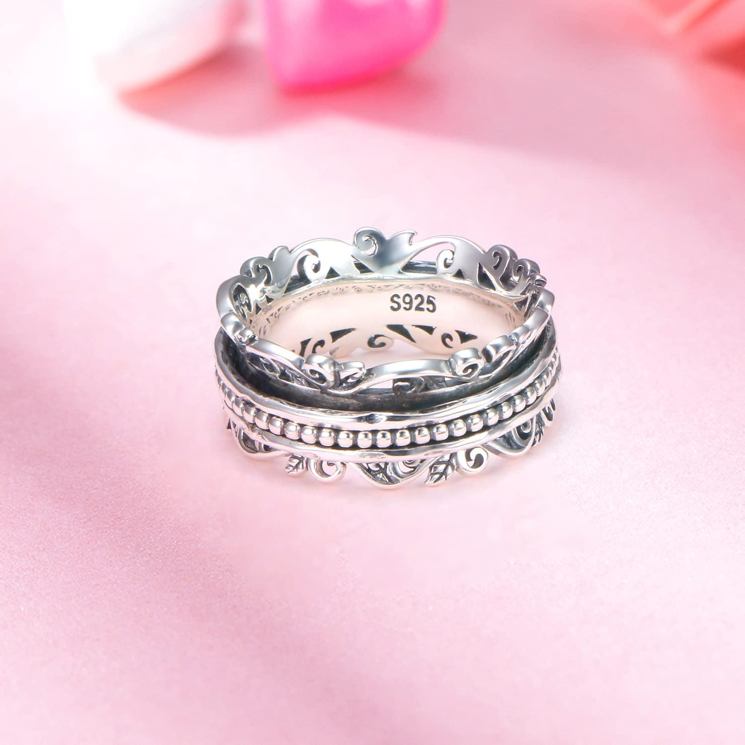 Meditations Spinner Ringe 925 Sterling Silber Rebe Fidget Ringe für Angst ADHS Ring Anti Stress Stimmung Ringe Angst Stressabbau Schmuck Geschenke
