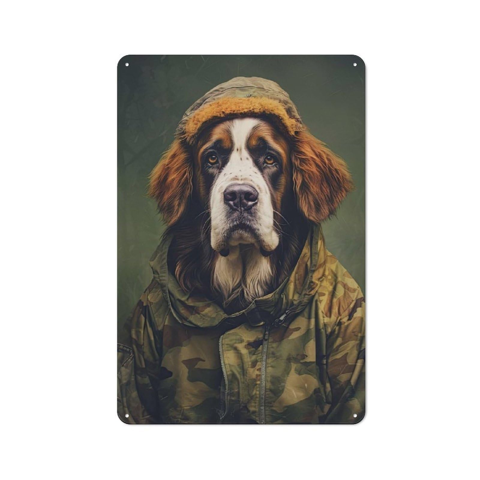 Junmoney Style-6 Saint Bernard Camo Jacket Farmhouse Metal Sign 30X20cm, Barn Style Rustic Kitchen Decor For Cottage, Kitchen, Hallway Or Breakfast Nook