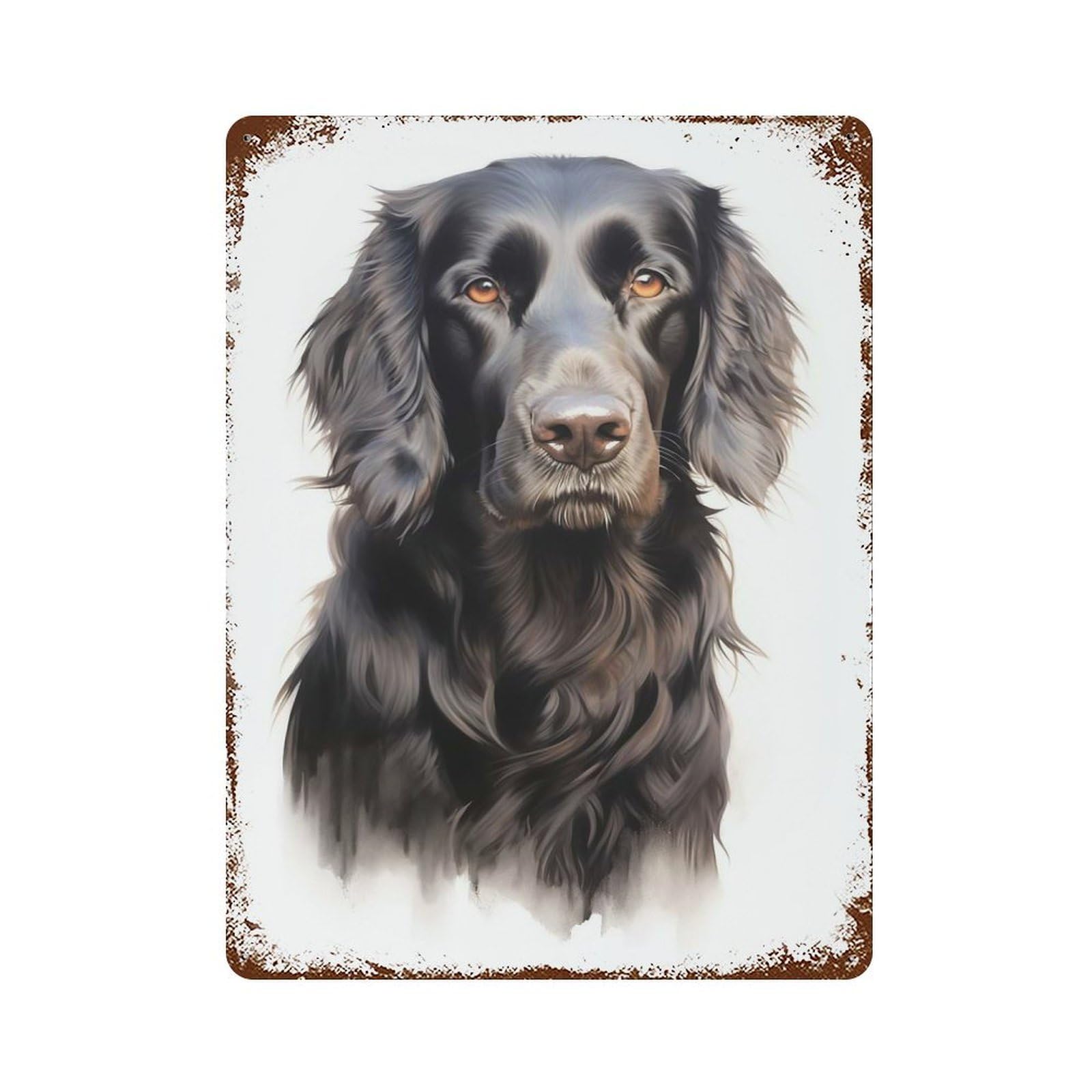 Retro Metal Sign with Flat Coated Retriever Dog Design 15.7"x11.8", for Bistro, Counter And Cafe Decor, Shabby Chic Decor