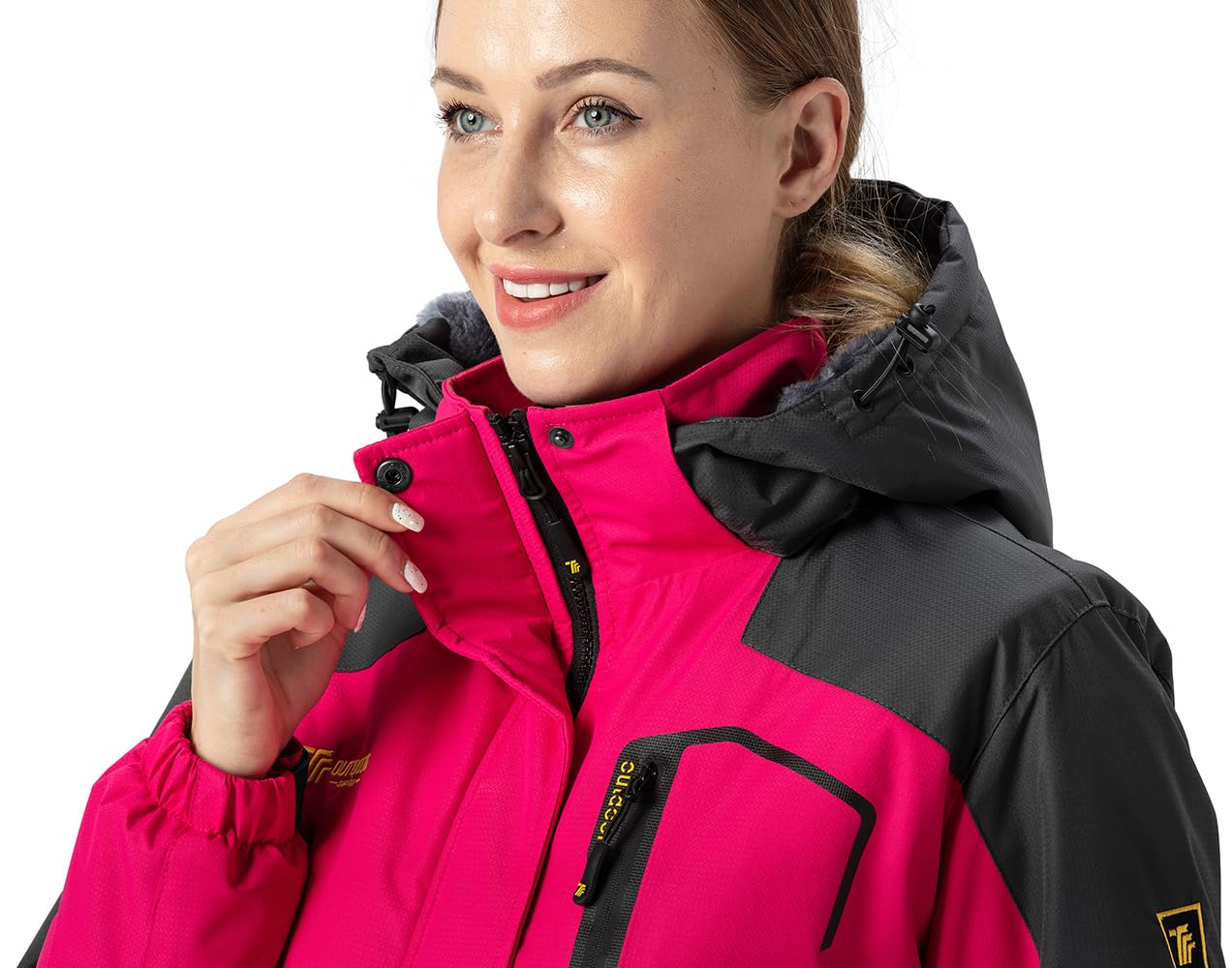 YSENTO Damen Winterjacke Wasserdicht Skijacke Outdoor Softshelljacke Warm Fleecejacke Funktionsjacke mit Abnehmbarer Kapuze