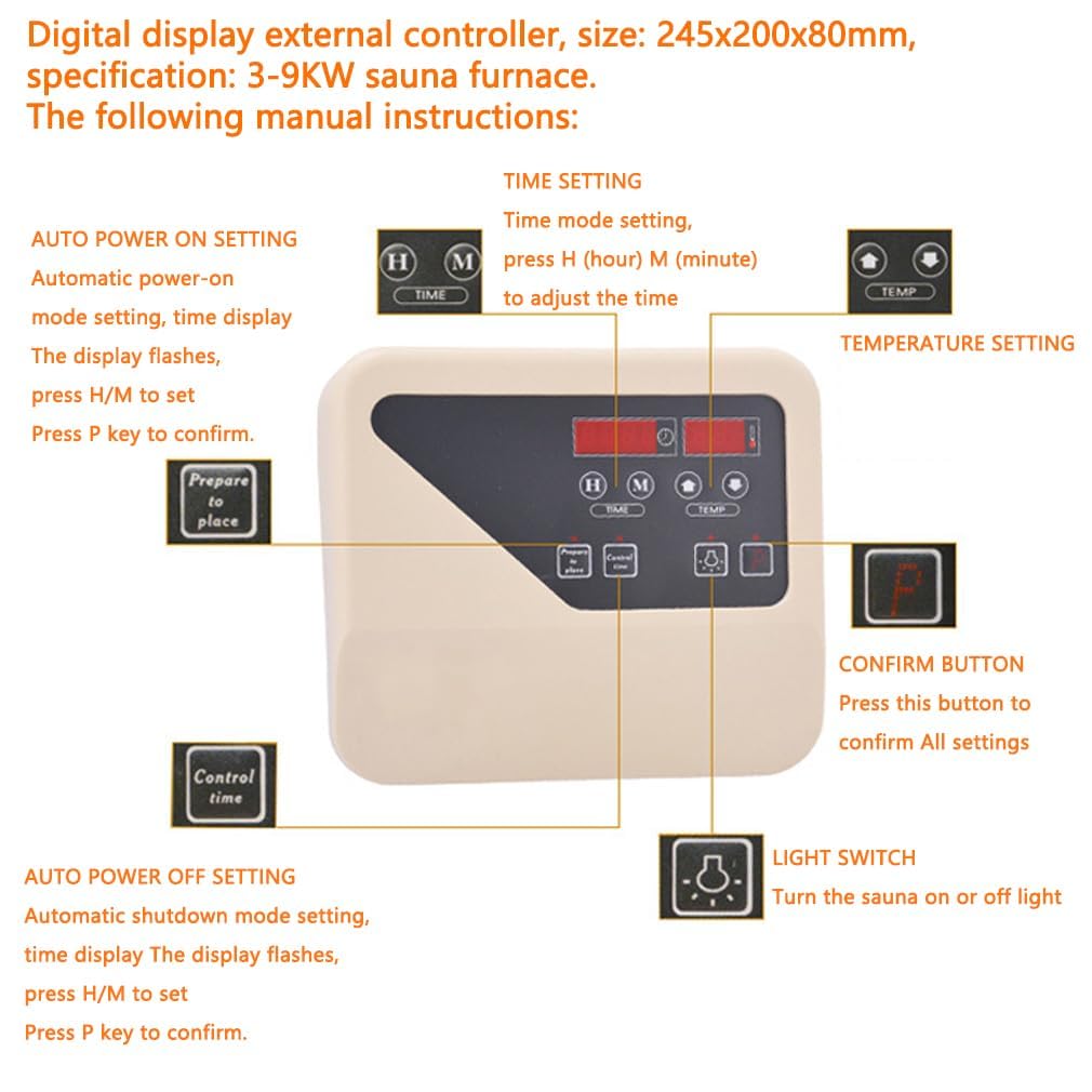 Riscaldatore Elettrico per Sauna, Forno per Sauna in Acciaio Inossidabile da 3-9 Kw, Riscaldatore per Bagno di Vapore Secco Spa con Set di Tecnologie per Sauna con Ritardo Temporale, Supporta 4.5KW