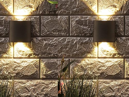 Image of SAH Led Metal Outdoor Wall Light, Black, Waterproof, Warm White for Entryway, Gardens, Pathways, Vanity, Pool Side, Outdoor Stairs and Walls (Modern, 2) (2 Way, Pack of 2)