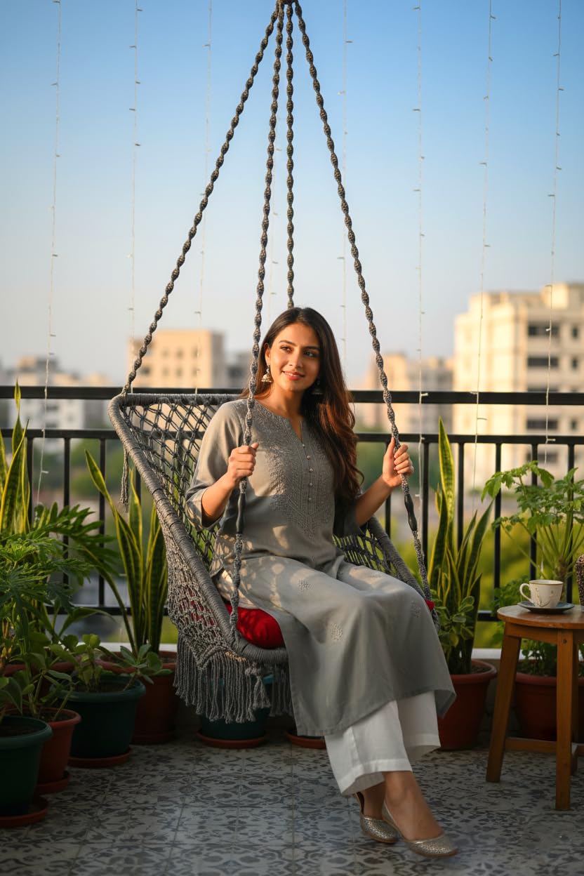 Patiofy Swing For Adults/Jhula For Adults/Swing For Living Room/Swing For Balcony/Swing For Adults/Square Hanging Swing/Includes Hanging Kit & Sitting Cushion(Grey)-Polyester,66 Cm,91 Cm,168 Cm-image-27