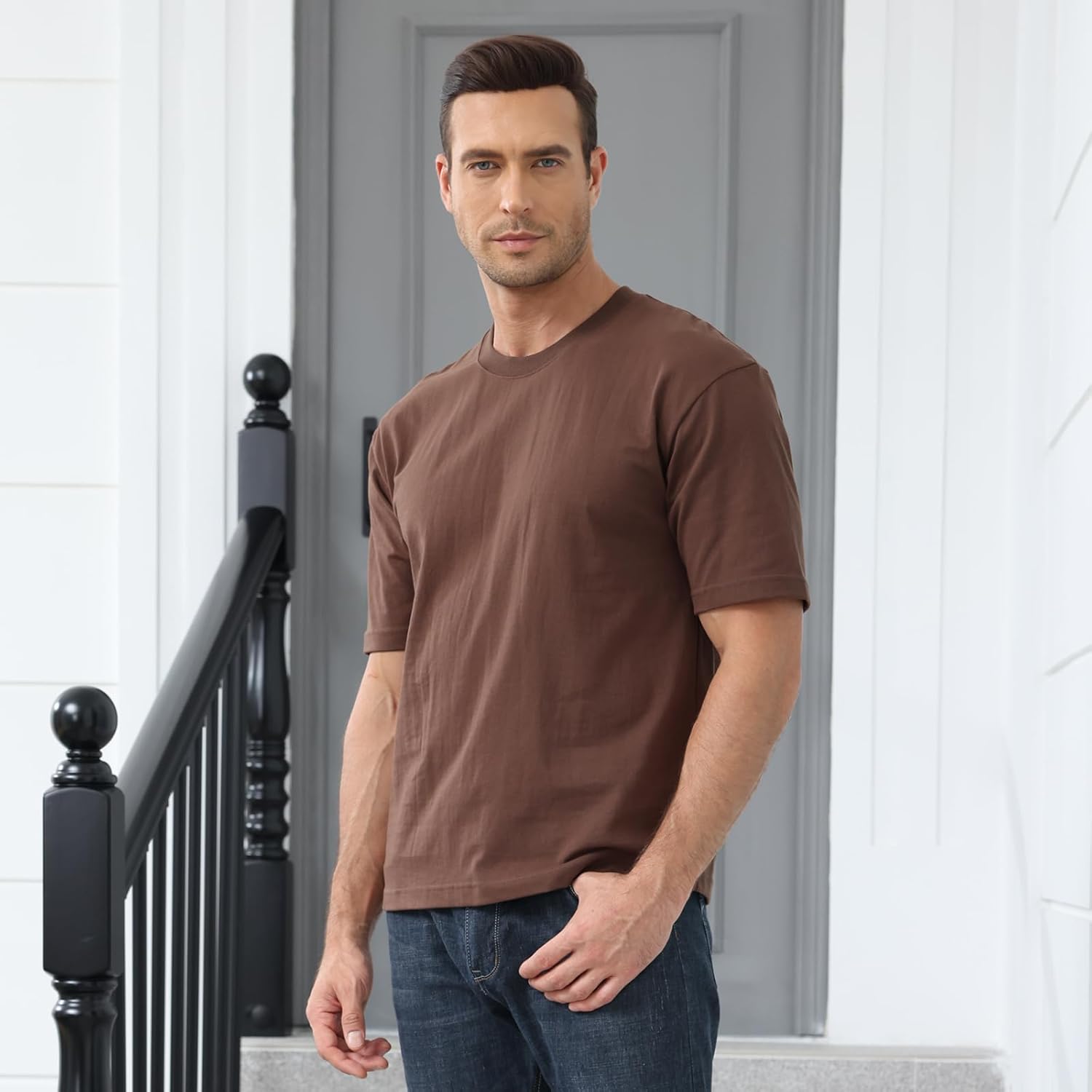 Men's Fashion Oversized T-Shirts Short Sleeve Basic Cotton Crew Neck Loose Fit Athletic Tees Tops - Image 2