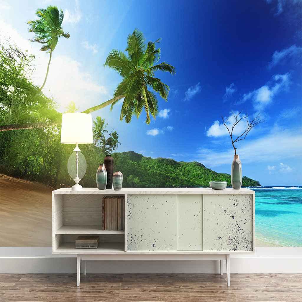 Papier peint photo 3D paysage marin île verte 400x280 cm pour deco salon