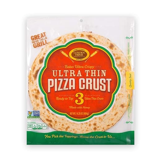 Golden Home Ultra Thin Pizza Crust, Low Carb, Low Fat, Non-GMO Wheat (3 Crusts)